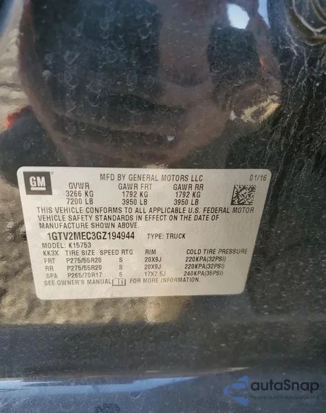 2016 GMC Sierra K1500 Sle из США, поврежденный, VIN 1GTV2MEC3GZ194944